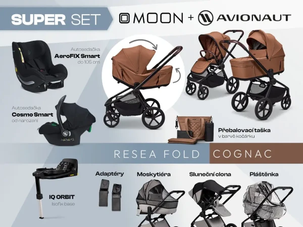 MOON Kombinovaný kočík ReSea FOLD SUPER ORBIT set - COGNAC