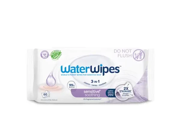 WATERWIPES Obrúsky vlhčené Soothing clean bez obsahu plastov 60 ks