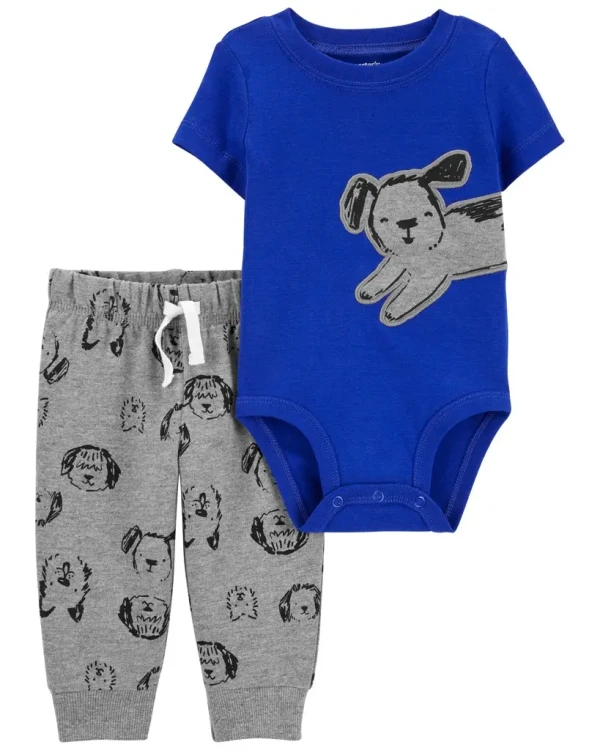 CARTER'S Set 2dielny body kr. rukáv, tepláky Blue Dog chlapec NB