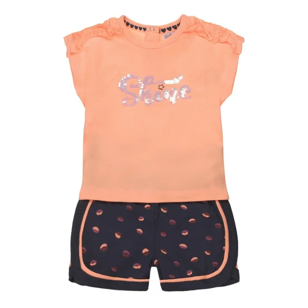 DIRKJE Set 2.d tričko kr. rukáv + nohavice krukáv neónová oranžová dievča veľ.68