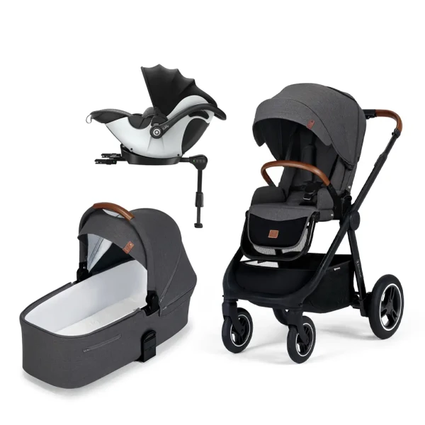 KINDERKRAFT Kočík Everyday 2v1 Black Dark Grey + KIDDY Evoluna i-size 2 Grey Melange Icy Grey