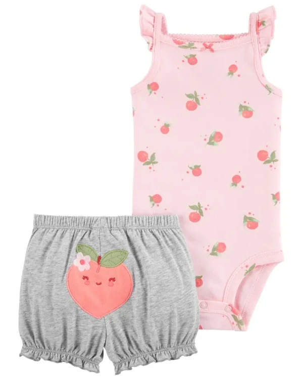 CARTER'S Set 2dielny body na ramienka, kraťasy Pink Peach dievča 24m