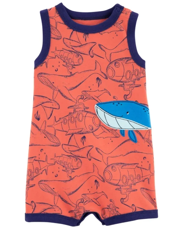 CARTER'S Overal letný Orange Whale chlapec 6m