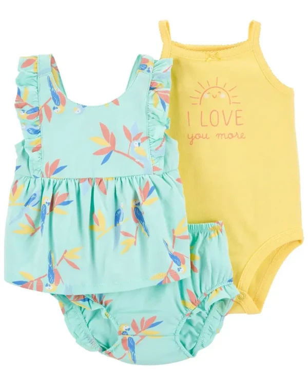CARTER'S Set 3dielny body na ramienka, tielko, nohavičky Blue Floral dievča 12m