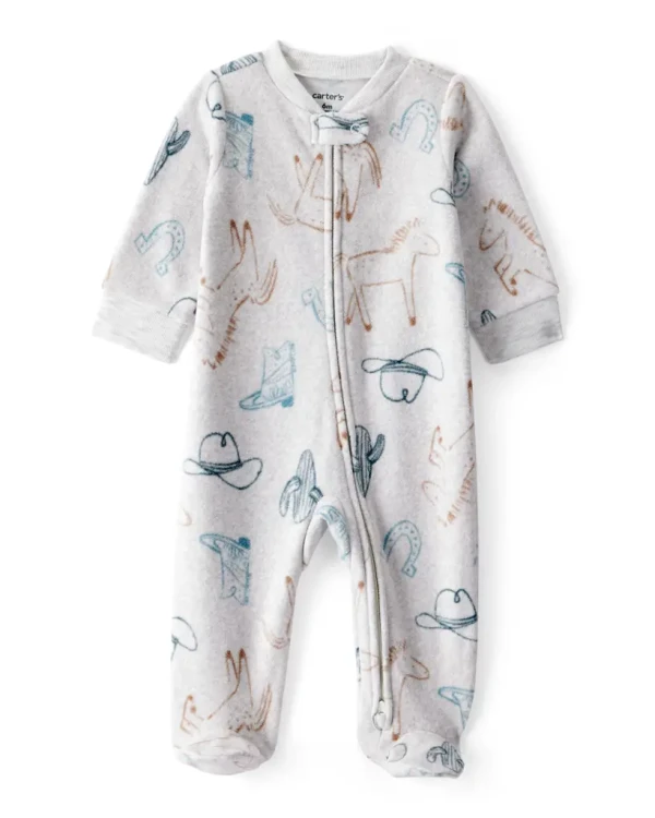 CARTER'S Overal na zip fleece Sleep & Play grey Cowboy chlapec 3m/ vel.62
