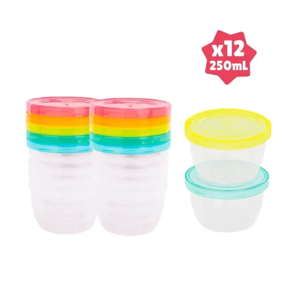 Badabulle Misky s viečkami MAXI FUN COLORS 250ml sada 12ks