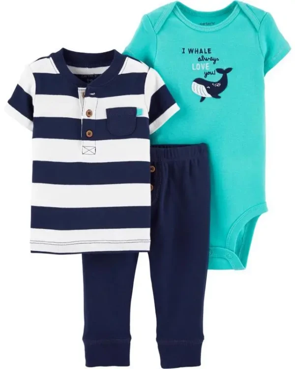CARTER'S Set 3dielny body, tričko krátkyrukáv, nohavice Whale chlapec LBB 9 m /veľ. 74