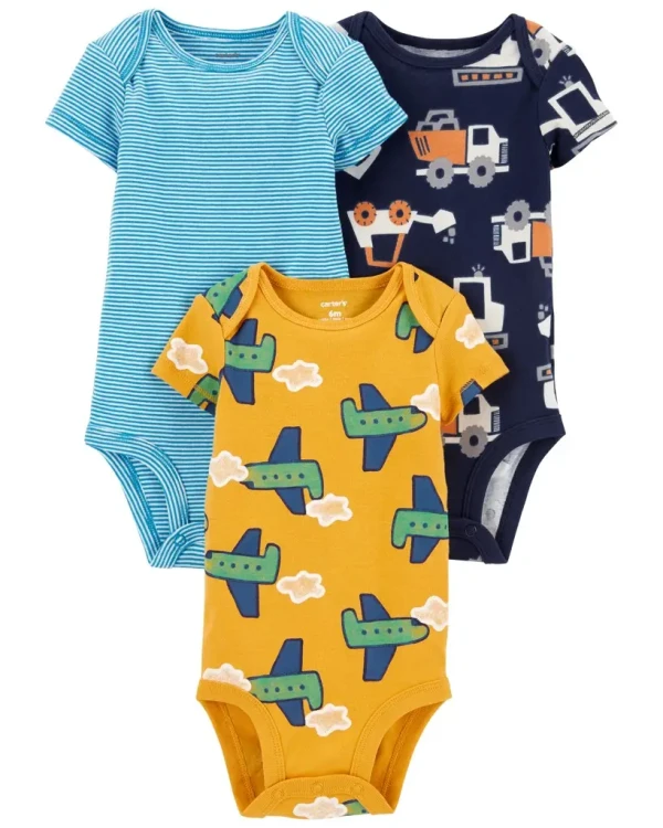 CARTER'S Body krátky rukáv Machines chlapec 3ks 6m