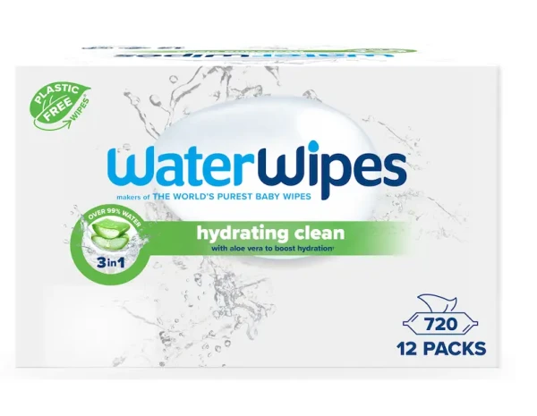 12x WATERWIPES Obrúsky vlhčené Hydrating clean bez obsahu plastov 60 ks ( 720 ks )