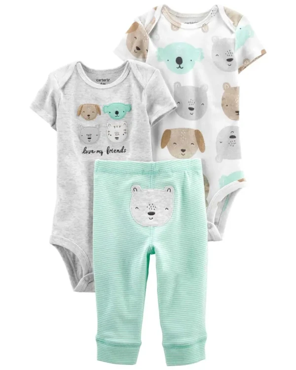 CARTER'S Set 3dielny body kr. rukáv 2ks, nohavice Animals neutrál LBB NB/ veľ. 56