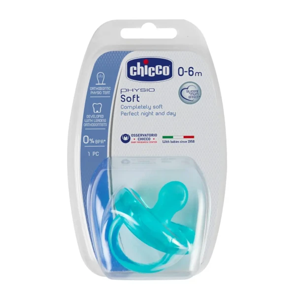Chicco Cumlík celosilikónový Physio Soft modrá 0-6m