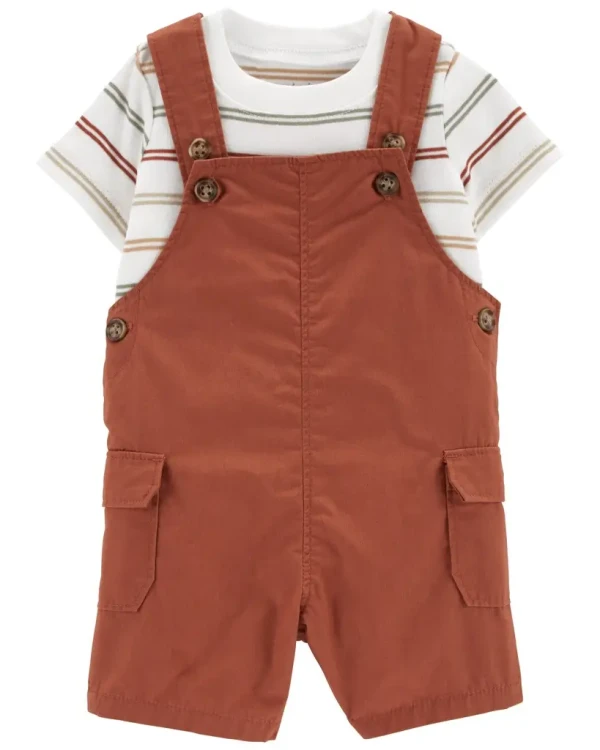 CARTER'S Set 2dielny tričko kr. rukáv, kraťasy na traky Brown&Color Stripes chlapec 9m