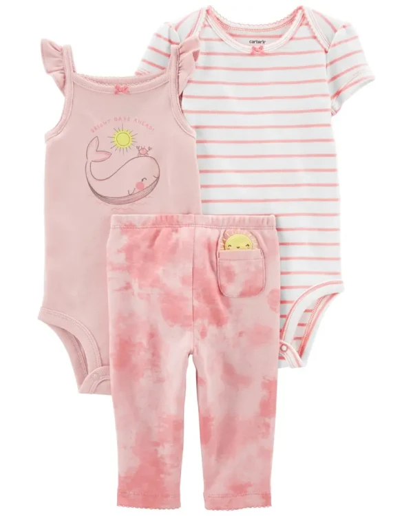 CARTER'S Set 3dielny legíny, body kr. rukáv, body bez rukávov Pink Whale dievča LBB 9m