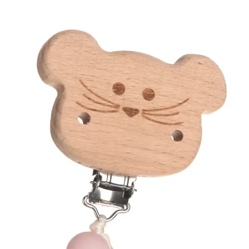 Lässig retiazka na cumlík s klipom Wood/Silicone Little Chums mouse