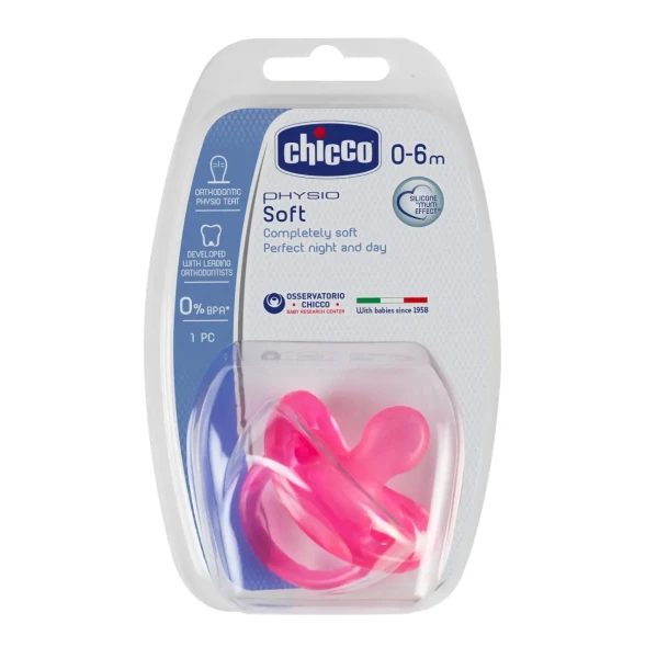 Chicco Cumlík celosilikónový Physio Soft ružová 0-6m