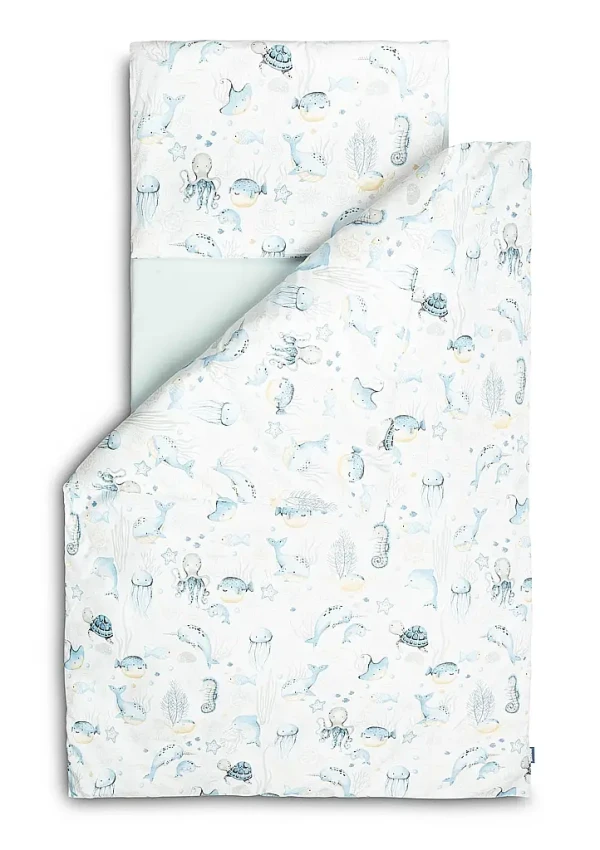 SENSILLO Bielizeň posteľná 3-dielna morské zvieratká Light blue bavlna 120x60 cm
