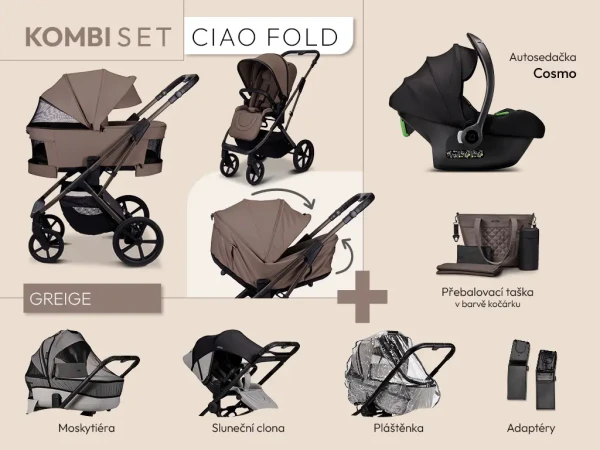MOON Kombinovaný kočík CIAO FOLD kombi set - GREIGE