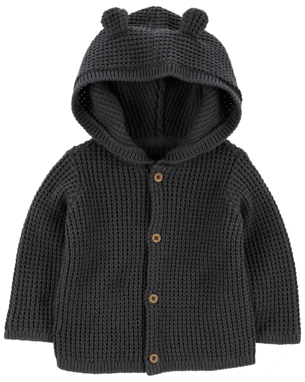CARTER'S Sveter s kapucňou a uškami Charcoal chlapec LBB NB/ veľ. 56
