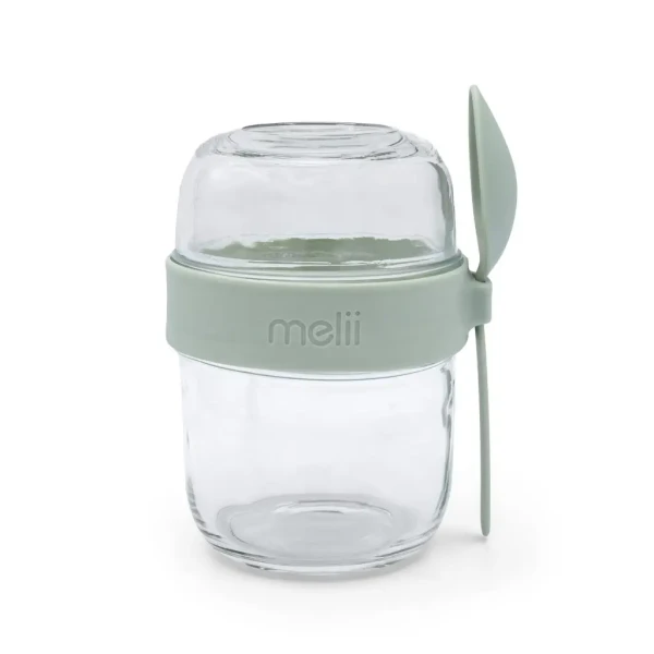 Melii Sklenená dóza na jogurt a šalát s lyžičkou 660 ml - zelená