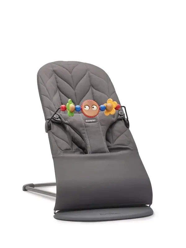 BABYBJORN Bouncer Bliss Anthracite bavlnené lístky, ľahká konštrukcia + hračka Googly Eyes