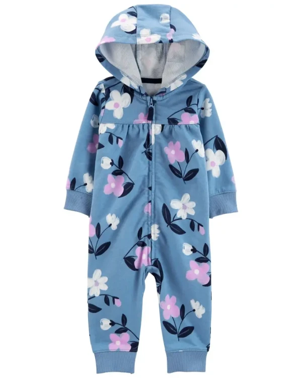 CARTER'S Overal bez nožičiek s kapucňou Blue Floral dievča NB/ veľ. 56