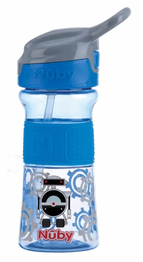 NUBY Fľaša športová s mäkkou sklopiteľnou slamkou 360 ml, modrá, 3+