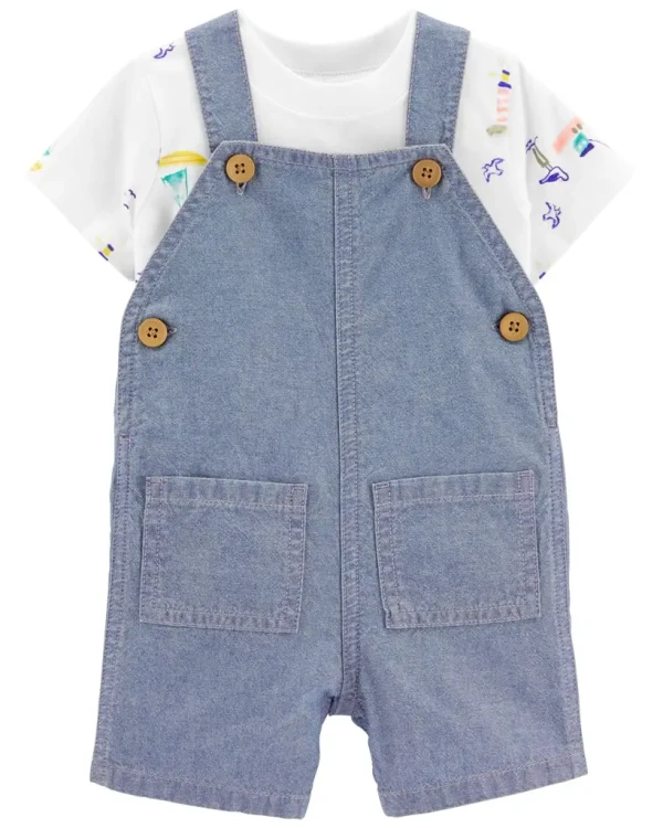 CARTERS Set 2dielny tričko kr. rukáv, kraťasy na traky Blue Boats chlapec 6m