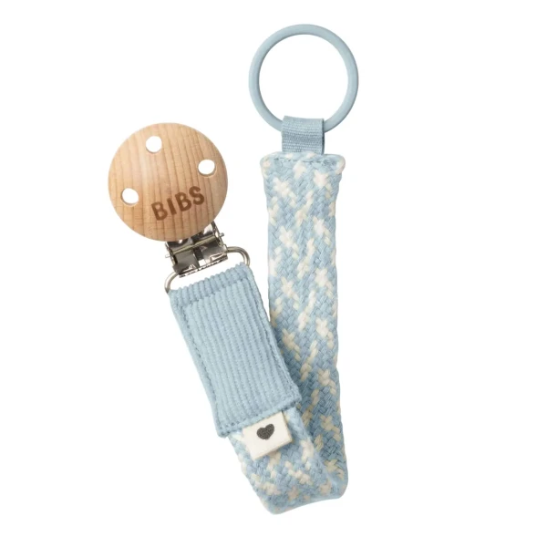 BIBS Paci Braid klip na cumlík Baby Blue/Ivory