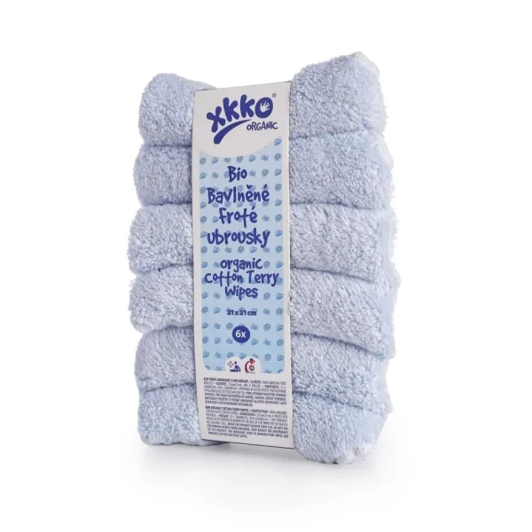 XKKO Organic BIO bavlnené obrúsky 21x21 - Baby Blue
