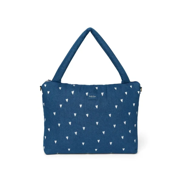 STUDIO NOOS - Denim DIAPER BAG - přebalovací taška | Hearts Dark Blue White Hearts