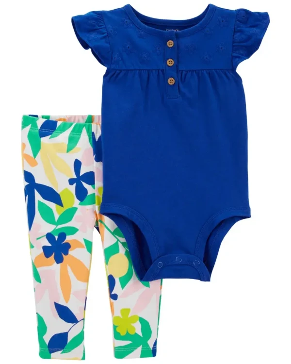 CARTER'S Set 2dielny legíny, body kr. rukáv Cobalt Floral dievča 6m