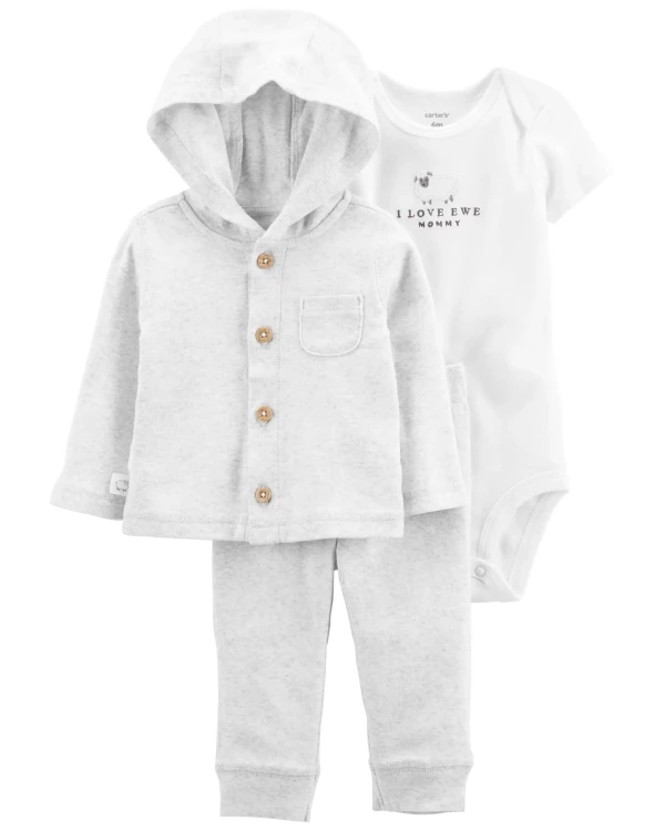 CARTER'S Set 3dielny body kr. rukáv, mikina, tepláky Sheep neutrál LBB NB, veľ. 56