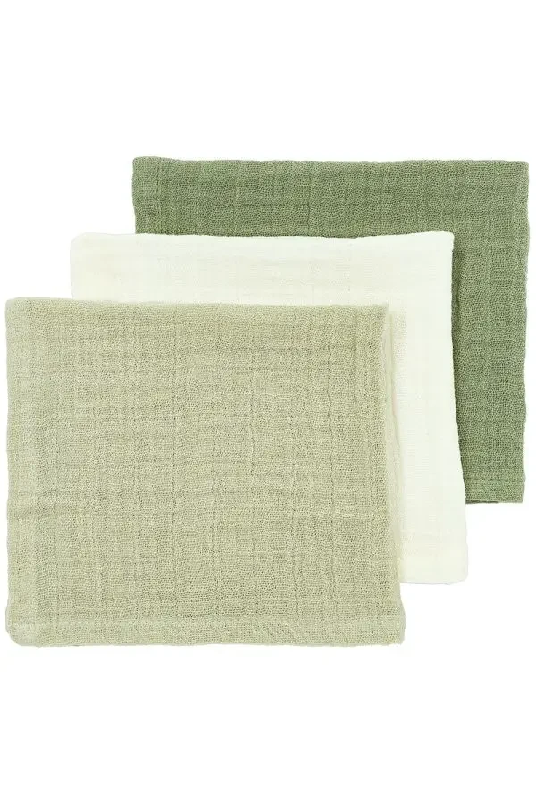 Meyco Mušelínové plienky-žinka 3-balenie - Natural/soft olive/olive green