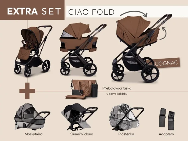 MOON Kombinovaný kočík CIAO FOLD extra set - COGNAC