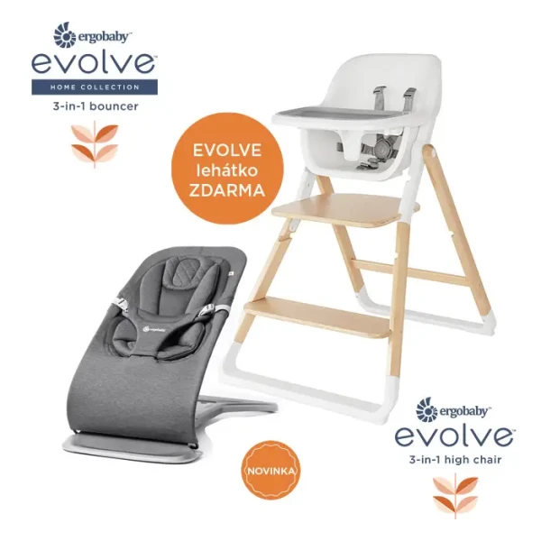 EVOLVE jedálenská stolička  2- v-1 Natural Wood + EVOLVE lehátko Charcoal Grey