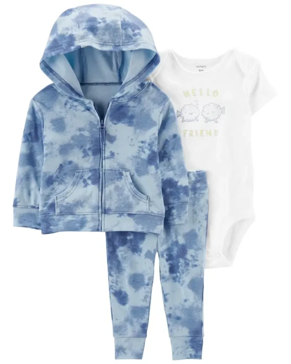 CARTER'S Set 3dielny mikina, tepláky, body kr. rukáv Blue Ocean chlapec LBB 9m