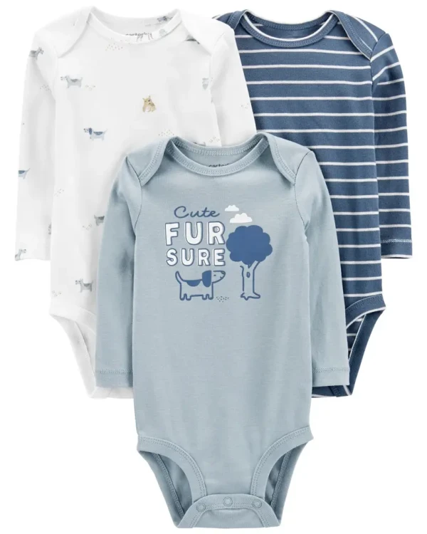 CARTER'S Body dlhý rukáv Blue Dogs chlapec LBB 3ks 12m