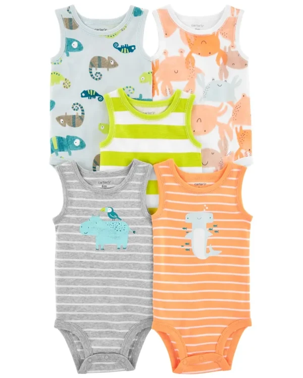 CARTER'S Body bez rukávov Stripes Animals chlapec 5ks NB/ veľ. 56