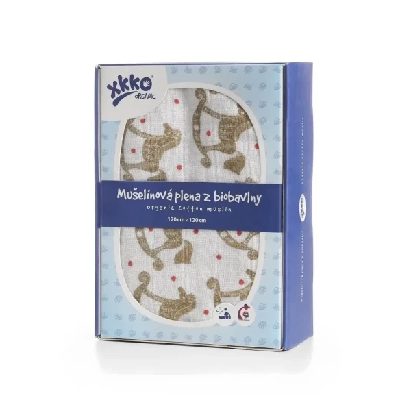 XKKO Organic Biobavlnená plienka 120x120 - Rocking Horses Gold