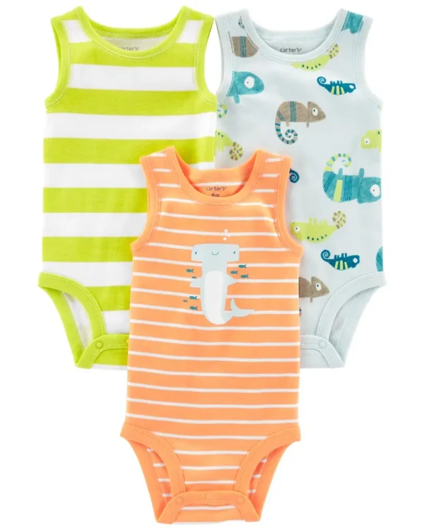 CARTER'S Body bez rukávov Stripes Animals chlapec 3ks 3m