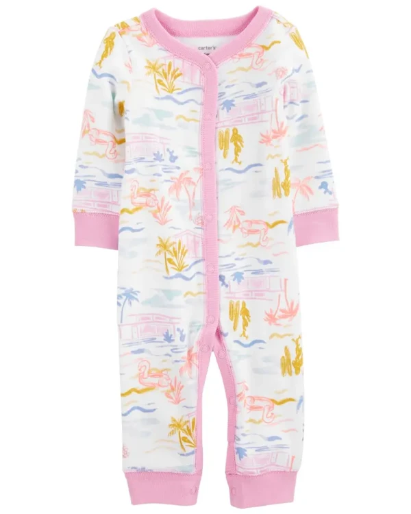 CARTER'S Overal bez nožičiek na cvoky Sleep&Play Pink Palm dievča 3m