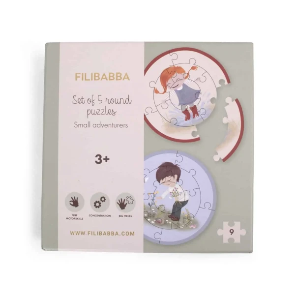 FILIBABBA SET PIATICH OKRÚHLYCH PUZZLE - SMALL ADVENTURERS