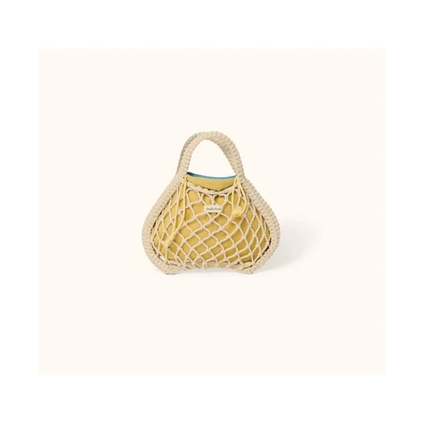 STUDIO NOOS - MACRAME MINI HAND BAG | síťka Natural &amp; vnitřní taška Blue Yellow