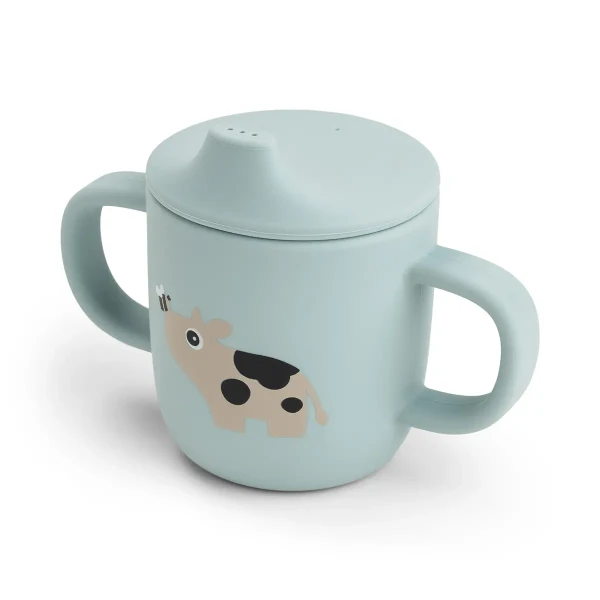DONE BY DEER Silikónový hrnček so slamkou Tiny farm - modrý