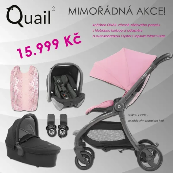 EGG Quail kočík 2019 + vanička + adaptéry + autosedačka, Strictly Pink/ Pink