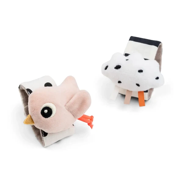 DONE BY DEER Set 2ks chrastítok na zápästie Happy clouds - ružový