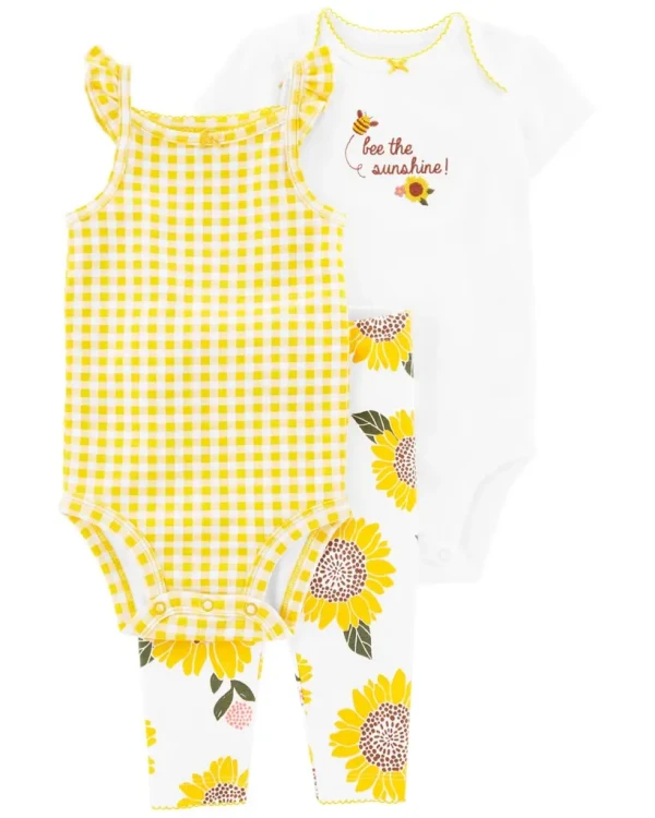 CARTER'S Set 3dielny legíny, body kr. rukáv, body na ramienka Yellow Sunflower dievča 9m