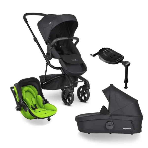 EASYWALKER Kočík kombinovaný Harvey3 Premium 4v1 Jet Black All Black/Spring Green