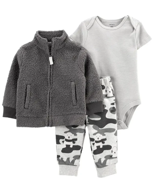 CARTER'S Set 3dielny mikina, tepláky, body kr. rukáv Grey chlapec 9m