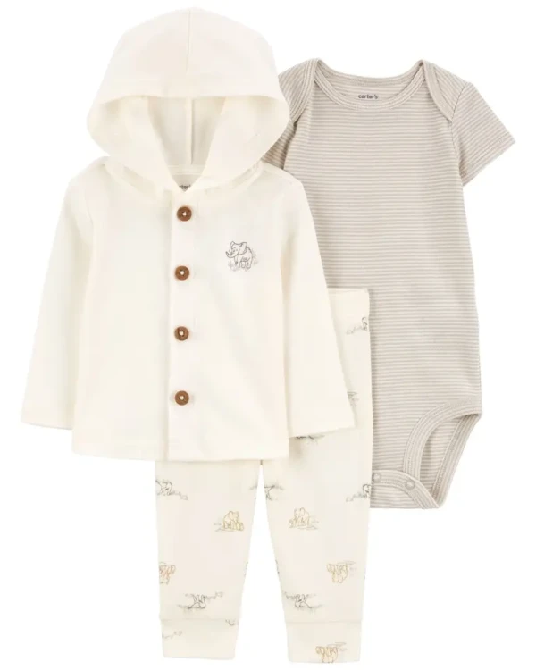 CARTER'S Set 3dielny svetrík, legíny, body kr. rukáv Ivory Elephant neutrál MFL 3m/ veľ. 62